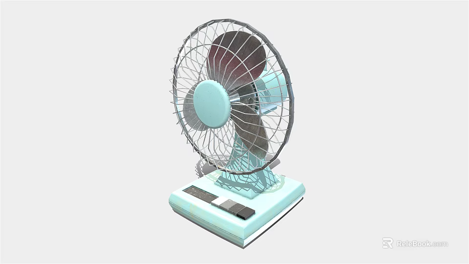 Modern Air Conditioner Fan With Light Blue Base And Metal Grille 3d model 