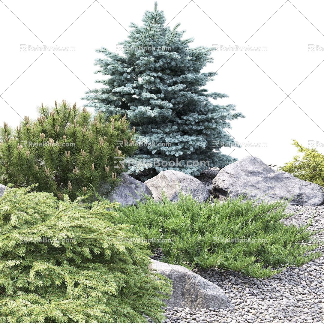 Modern landscape sketch outdoor stone green plant 3d model