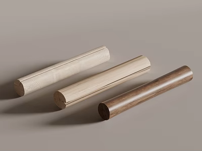 Three Natural Cylindrical Wood And Stone Sticks In Light And Dark Tones 3d model