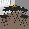 Black Folding Table With Four Stools Fruit Cup Near Window On Wooden Floor