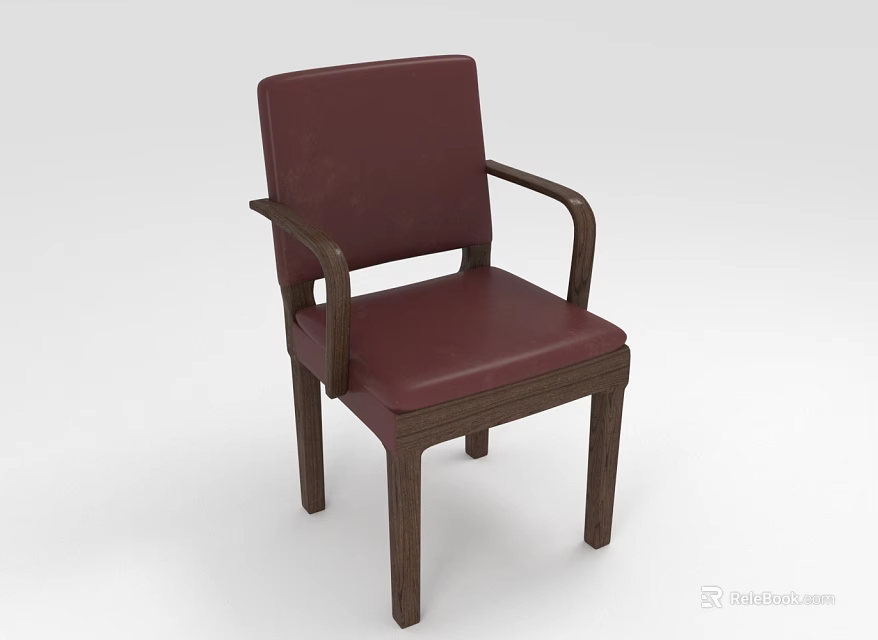 Burgundy Leather Armchair With Wooden Arms And Legs And Modern Design 3d model 