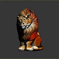 Vibrant Colored Lion In Sitting Posture With Red Orange Mane And Artistic Design