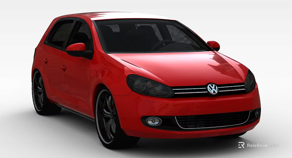 Red Volkswagen Hatchback Car Exterior With Sleek Design And Alloy Wheels 3d model 