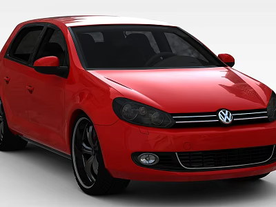 Red Volkswagen Hatchback Car Exterior With Sleek Design And Alloy Wheels 3d model