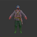 Detailed 3D Model Military Soldier Wearing Uniform Helmet Belt And Backpack