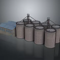 Concrete Industrial Silos With Blue Roof Building And Storage Structures