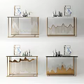 Elegant Modern Console Table With Gold Metal Frame Mountain Pattern And Decorative Vases 3d model