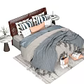 Cozy Double Bed With Gray Bedding Pillows Side Table Lamp And Rug 3d model