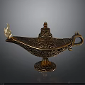 Vintage Magic Lamp With Flaming Top Intricate Carvings And Decorative Base