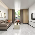 Modern Hotel Room Interior with Comfortable Bed Nightstands Accent Chairs and Soft Lighting