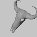 Game Movie Character Bull Skull With Large Horns White Bone And Gray Gradient Background