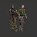 Two Military Characters in Uniform Wearing Hats Carrying Gear Standing on Gray Background