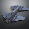 Detailed Sci Fi Spaceship Model With Metallic Wings Purple Engines And Main Structure 3d model