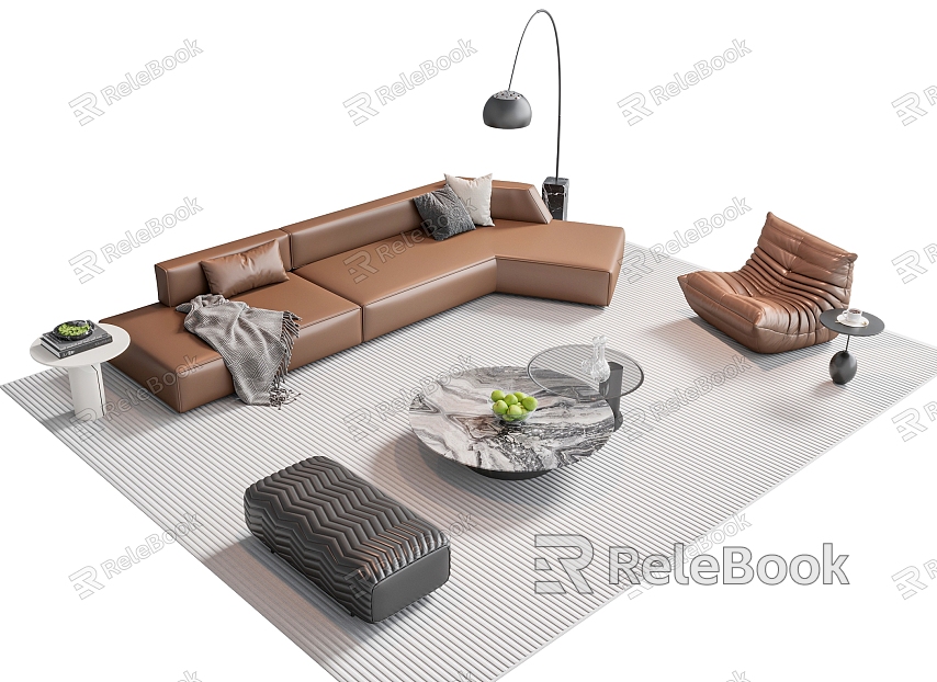 Modern Italian Sofa Coffee Table Combination Pier Lounge Chair Floor Lamp model