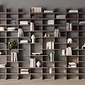 Modern Wooden Multilayer Bookshelf With Books Decorative Items And Green Plant