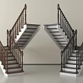 Different Staircase Designs With Brown Black Railings And White Steps 3d model
