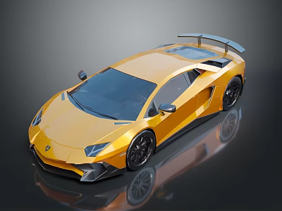 Golden Sports Car With Sleek Body Black Wheels And Rear Spoiler Design 3d model