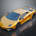 Golden Sports Car With Sleek Body Black Wheels And Rear Spoiler Design