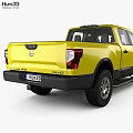 Nissan Yellow Pickup Truck With Double Cab Black Wheels And Cargo Bed
