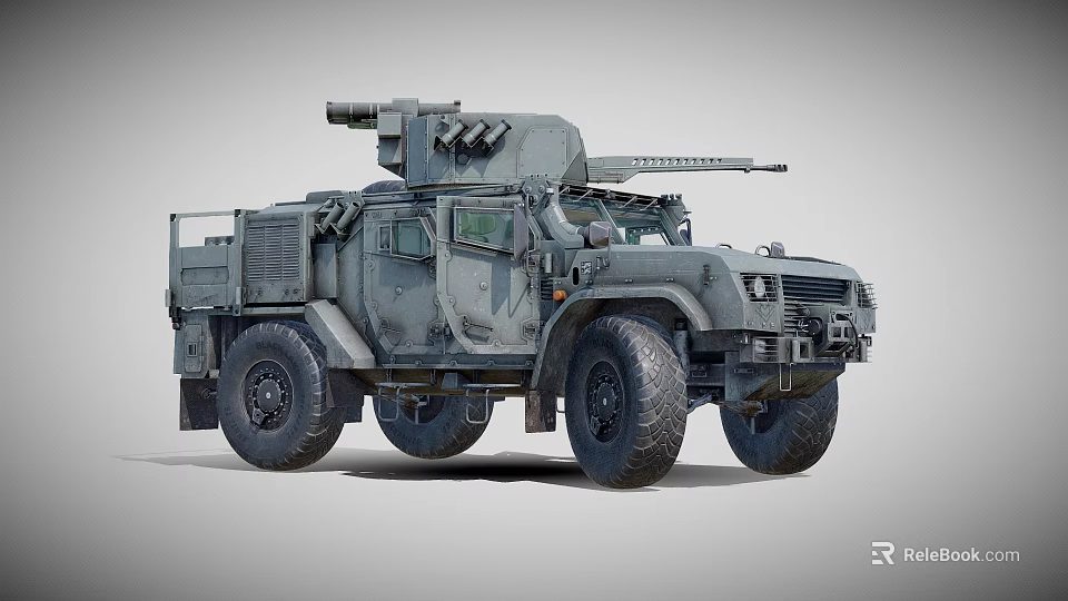 Military Armored Car With Heavy Armor Weapon Systems And Reinforced Tires 3d model 