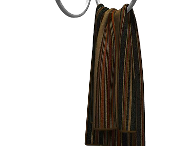 Colorful Striped Cotton Towel Hanging On White Ring For Bathroom Decor 3d model
