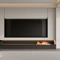 Modern Minimalist TV Background Cabinet With Built In Television And Warm Decorative Electric Fireplace Design