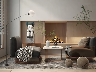 Cozy Living Room Leisure Sofa Set With Fireplace Floor Lamp And Coffee Table 3d model