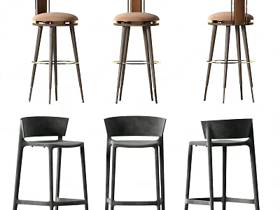 Modern Brown and Black Bar Stools with Sleek High Back and Tall Legs Design 3d model