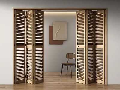 Modern Wooden Folding Doors with Louvered Design as Room Divider in Bright Interior Space 3d model
