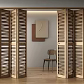 Modern Wooden Folding Doors with Louvered Design as Room Divider in Bright Interior Space