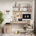 Modern Desk and Chair Desk and Chair Combination Office Desk Wall Hanging Bookshelf 3d model