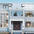 Modern Two Story Detached Villa With Large Windows Light Gray Facade And Green Surroundings