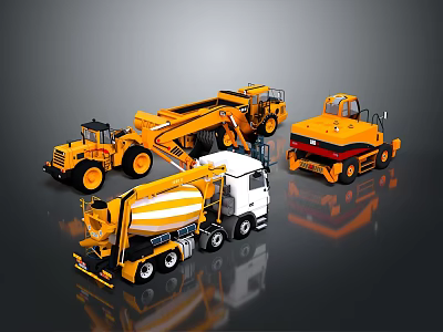 Modern Industrial Construction Machinery With Concrete Mixer Truck Excavator Loader And Dump Truck 3d model