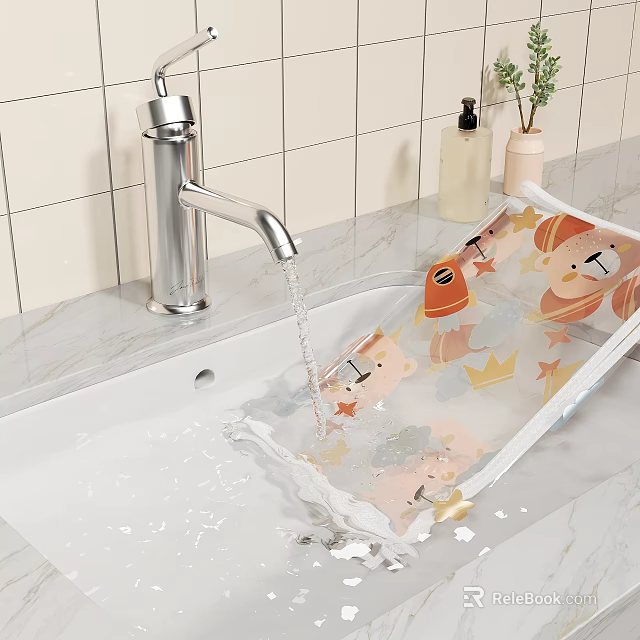 Cartoon Bear Crown Star Pattern Non Slip Mat In Sink With Running Water Faucet 3d model 