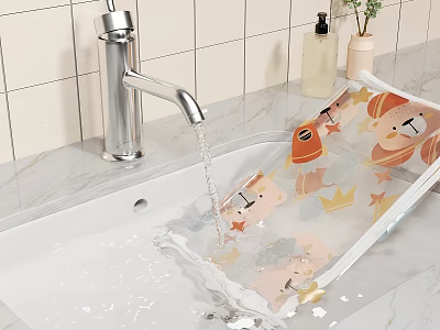 Cartoon Bear Crown Star Pattern Non Slip Mat In Sink With Running Water Faucet 3d model