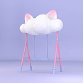 Whimsical Cloud Shaped Art Installation With Pink Cat Ears Pink Frame And Blue Swing Seat