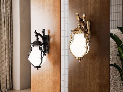 Decorative Wall Lamps With Black Gold Metal Frame Glass Shade And Branch Design 3d model