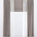 Gray Window Curtains With White Sheer Layers For Modern Home Decor 3d model