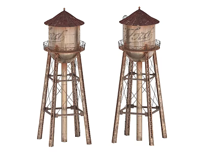 Industrial Equipment Water Towers With Metal Frame Structure And Tall Support Legs 3d model