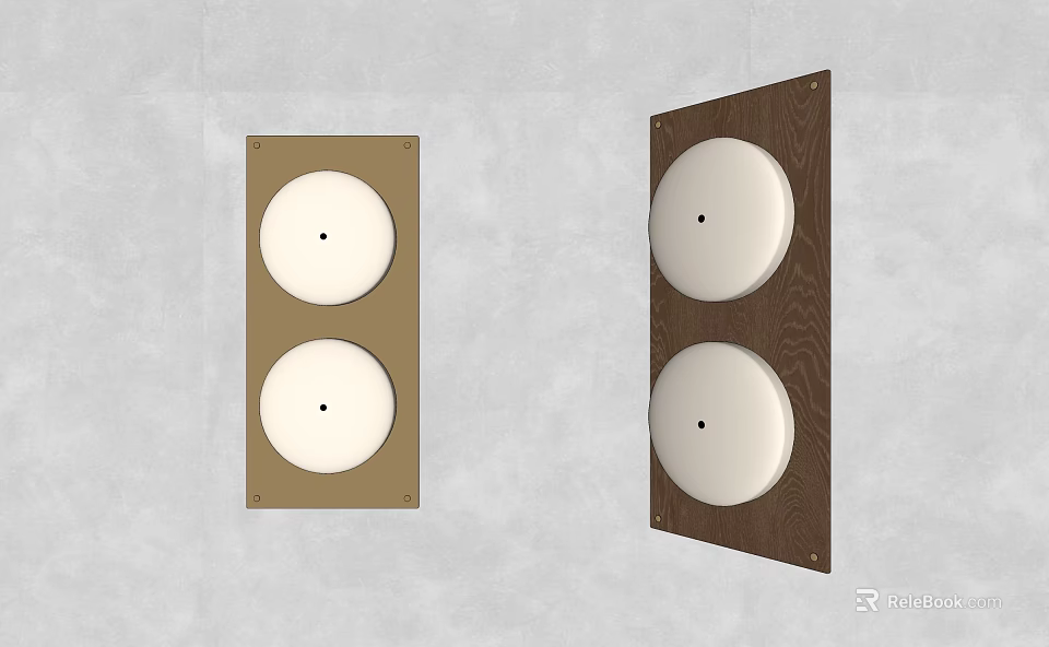 Wall Lamps With Two Circular Shades And Light Dark Brown Frames 3d model