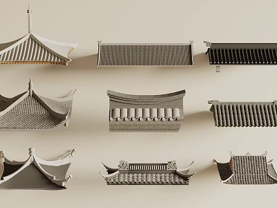 Traditional Architectural Roof Components With Eaves Tiles And Various Wooden Structures 3d model