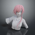 Woman With Pink Long Hair In White Lace Collar Outfit And Ruffled Cuffs Upper Body Model