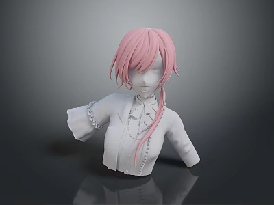Woman With Pink Long Hair In White Lace Collar Outfit And Ruffled Cuffs Upper Body Model 3d model