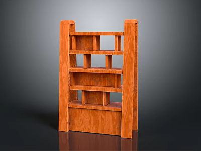 Rustic Wooden Bookshelf With Open Shelves And Simple Design Structure 3d model