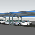 Outdoor Parking Lot With Blue Sky White Clouds And Carports For Parked Cars
