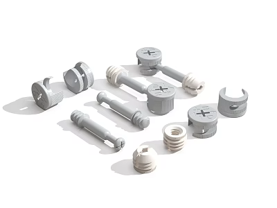 White Plastic Mechanical Components With Various Shapes Screws Nuts And Knobs 3d model