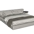 Modern Double Bed with Upholstered Headboard Linen Sheets and Side Bedside Tables 3d model