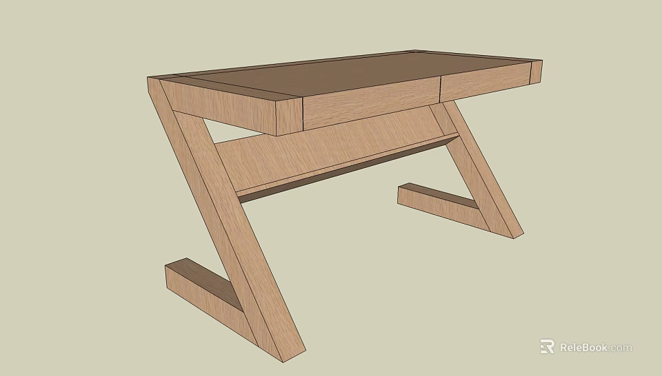 Minimalist Wooden Desk With Angular Z Shaped Legs And Dark Brown Tabletop 3d model 