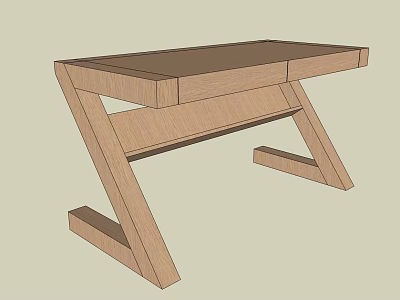 Minimalist Wooden Desk With Angular Z Shaped Legs And Dark Brown Tabletop 3d model