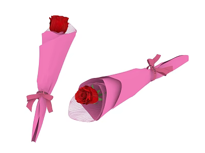Red Roses in Pink Wrapping with Bow for Vase Decoration Ideas 3d model